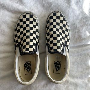 vans white black checkerboard slip ons size men 7 women8.5